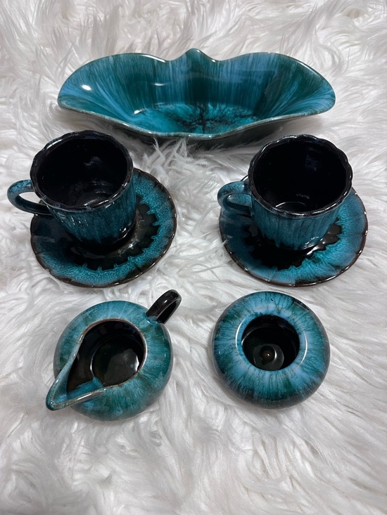 Blue Mountain Pottery Other - Teal Drip Glazed Ceramic Tea Set - 6 Piece